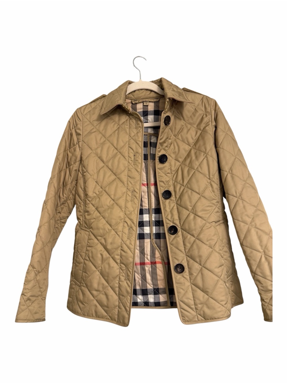 Burberry Tan Quilted Lightweight Jacket with Check Lining